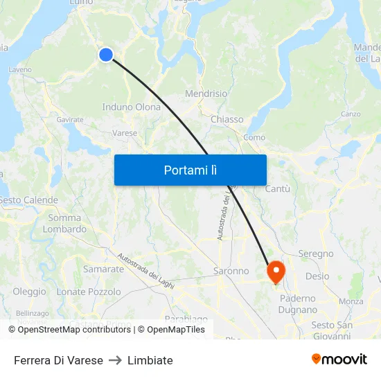 Ferrera Di Varese to Limbiate map