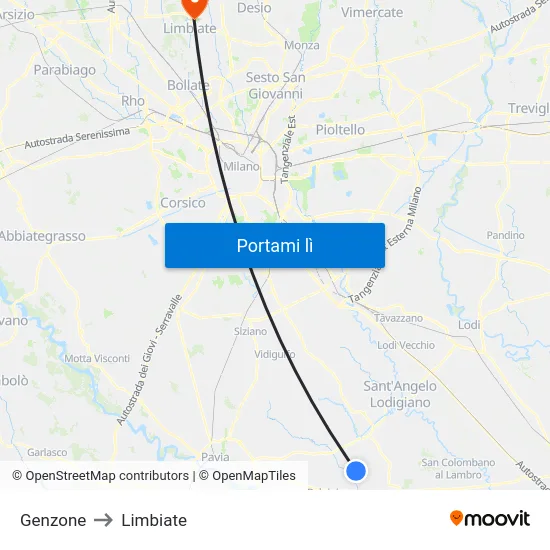 Genzone to Limbiate map