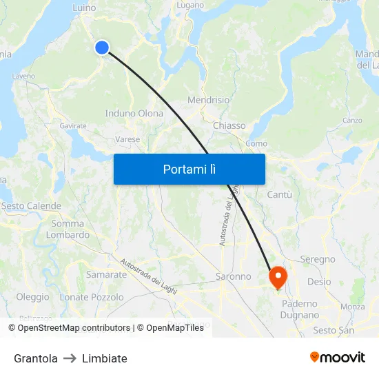 Grantola to Limbiate map