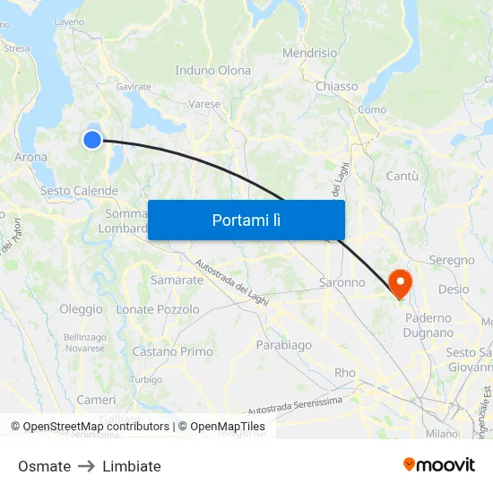 Osmate to Limbiate map