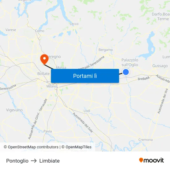 Pontoglio to Limbiate map