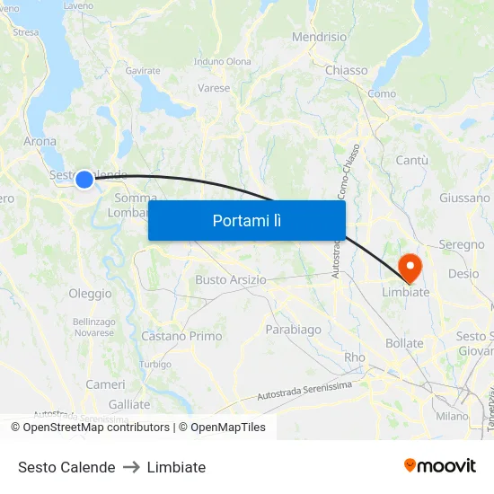 Sesto Calende to Limbiate map