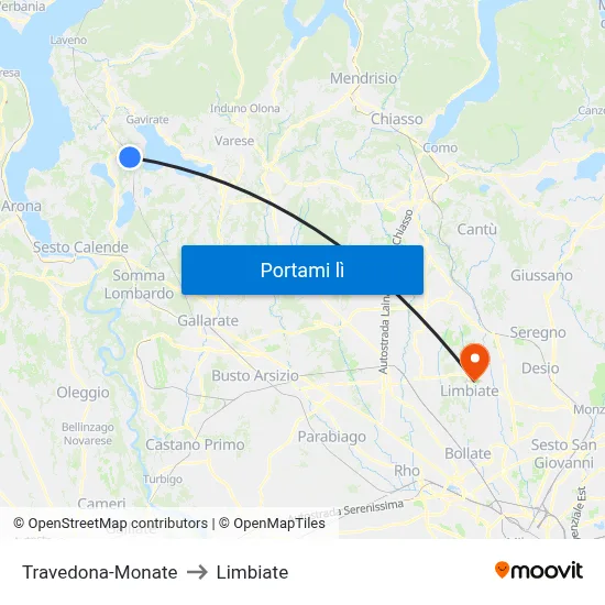 Travedona-Monate to Limbiate map