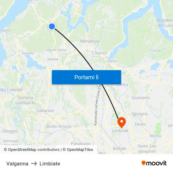 Valganna to Limbiate map