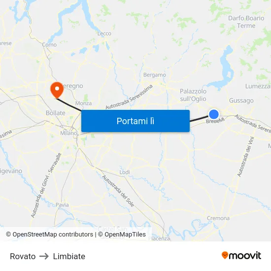 Rovato to Limbiate map