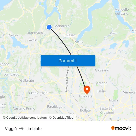 Viggiù to Limbiate map