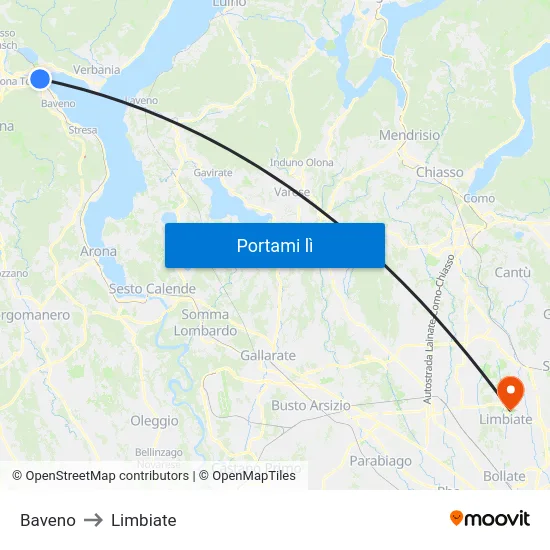 Baveno to Limbiate map