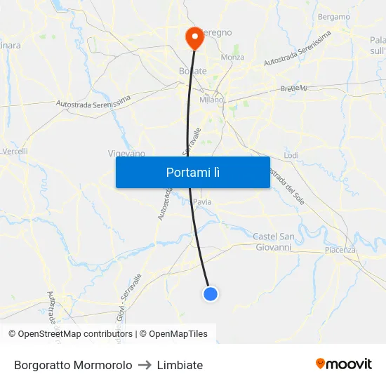 Borgoratto Mormorolo to Limbiate map