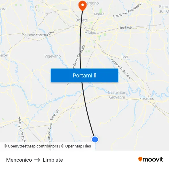 Menconico to Limbiate map