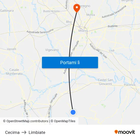 Cecima to Limbiate map
