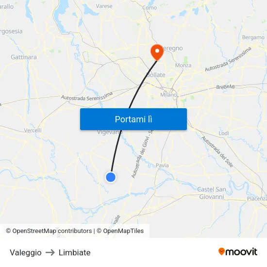Valeggio to Limbiate map