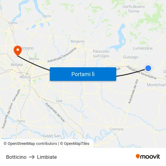 Botticino to Limbiate map