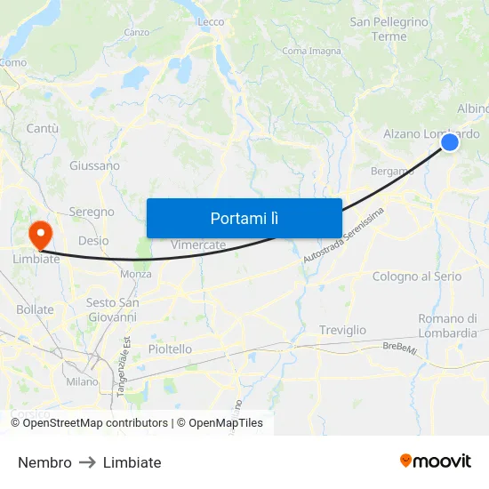 Nembro to Limbiate map