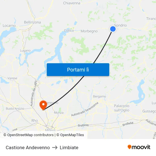 Castione Andevenno to Limbiate map