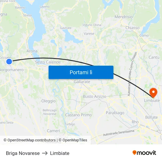 Briga Novarese to Limbiate map