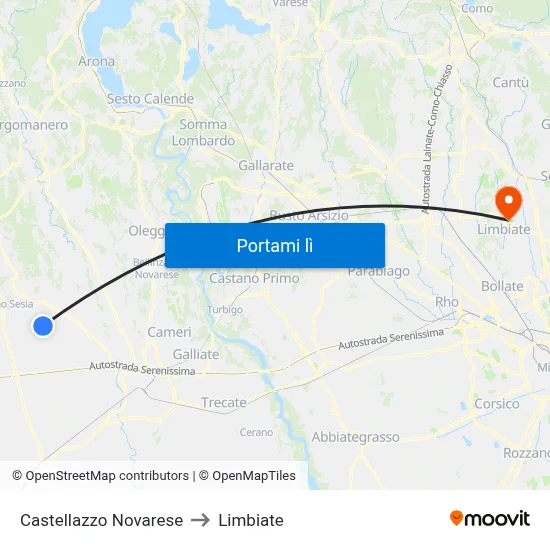 Castellazzo Novarese to Limbiate map