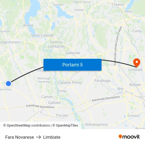 Fara Novarese to Limbiate map
