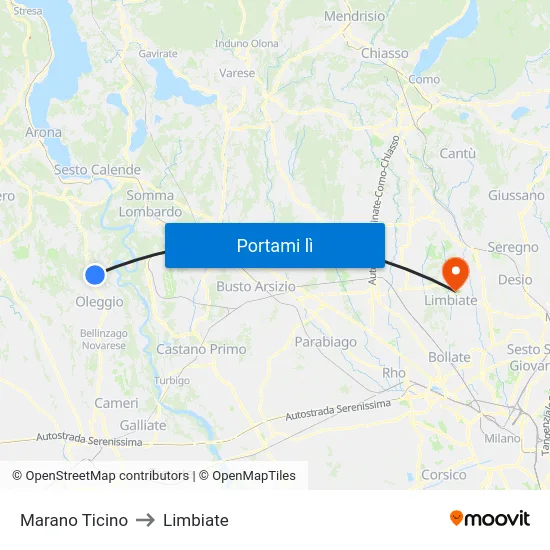 Marano Ticino to Limbiate map