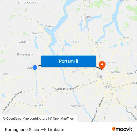 Romagnano Sesia to Limbiate map