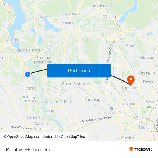 Pombia to Limbiate map
