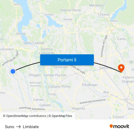 Suno to Limbiate map