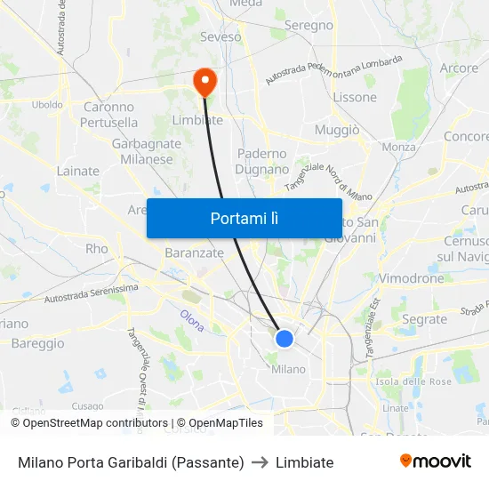Milano Porta Garibaldi (Passante) to Limbiate map