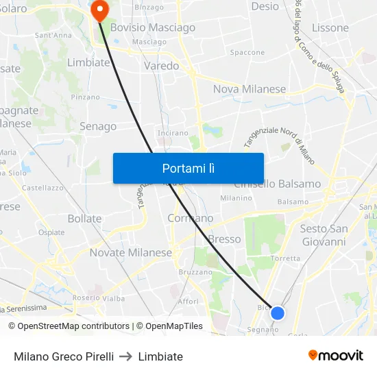 Milano Greco Pirelli to Limbiate map