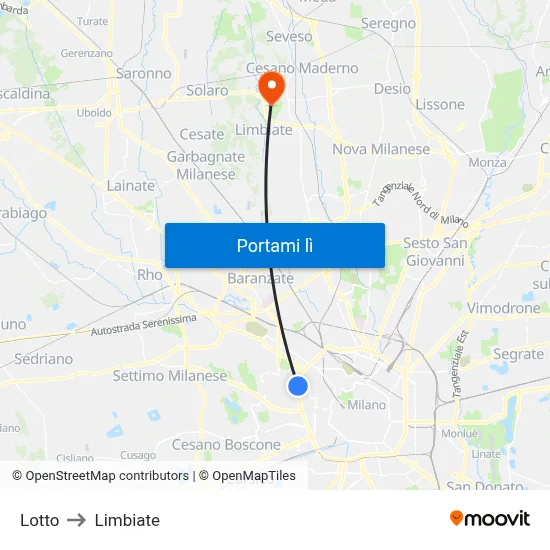 Lotto to Limbiate map