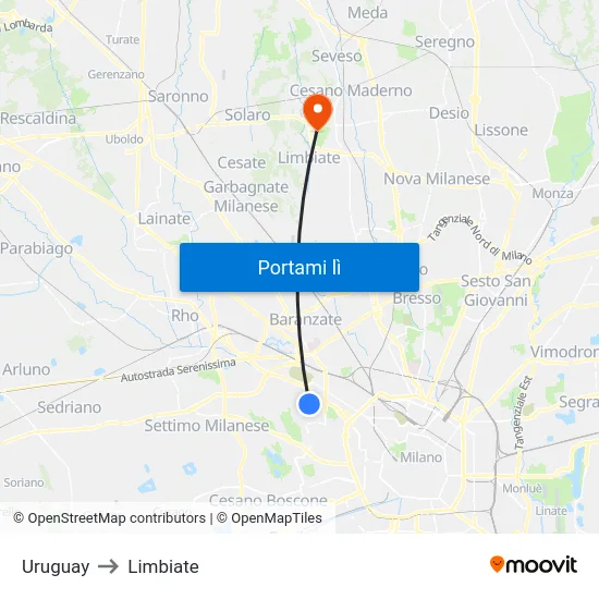 Uruguay to Limbiate map