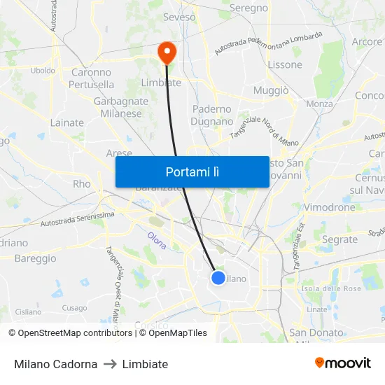 Milano Cadorna to Limbiate map