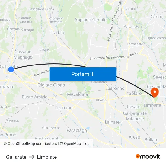 Gallarate to Limbiate map