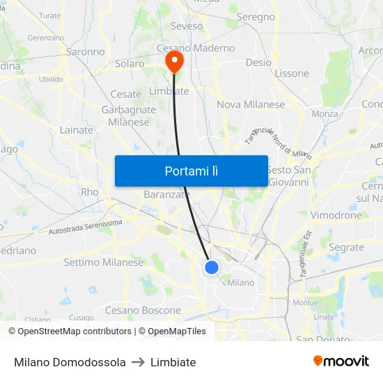 Milano Domodossola to Limbiate map