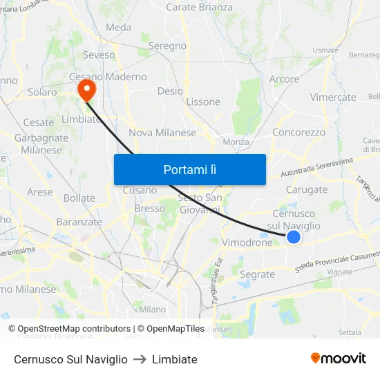 Cernusco Sul Naviglio to Limbiate map