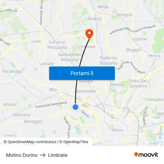 Molino Dorino to Limbiate map
