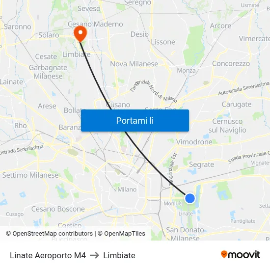 Linate Aeroporto M4 to Limbiate map