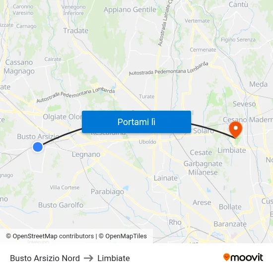 Busto Arsizio Nord to Limbiate map