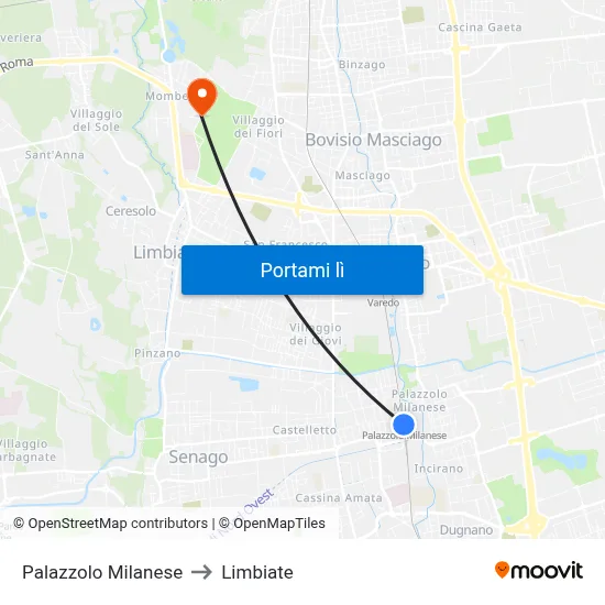Palazzolo Milanese to Limbiate map