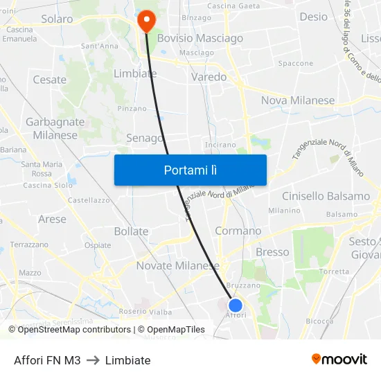 Affori FN M3 to Limbiate map