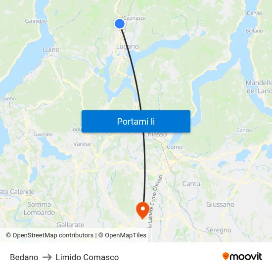 Bedano to Limido Comasco map