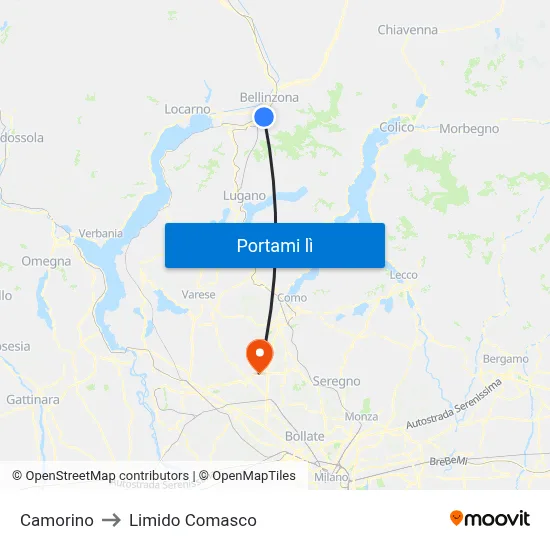Camorino to Limido Comasco map