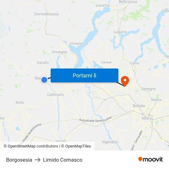 Borgosesia to Limido Comasco map