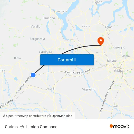 Carisio to Limido Comasco map