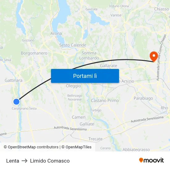 Lenta to Limido Comasco map