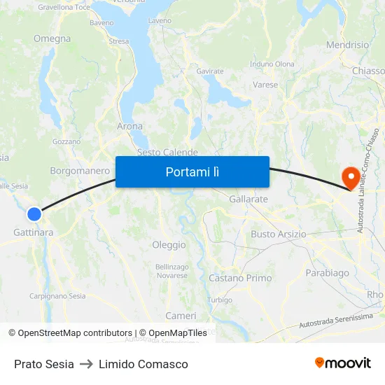 Prato Sesia to Limido Comasco map