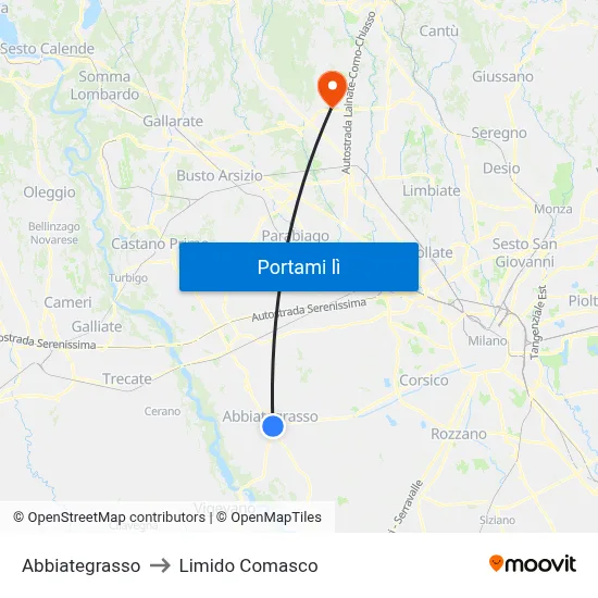 Abbiategrasso to Limido Comasco map