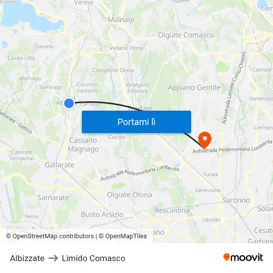 Albizzate to Limido Comasco map