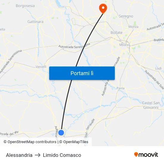 Alessandria to Limido Comasco map