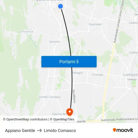 Appiano Gentile to Limido Comasco map