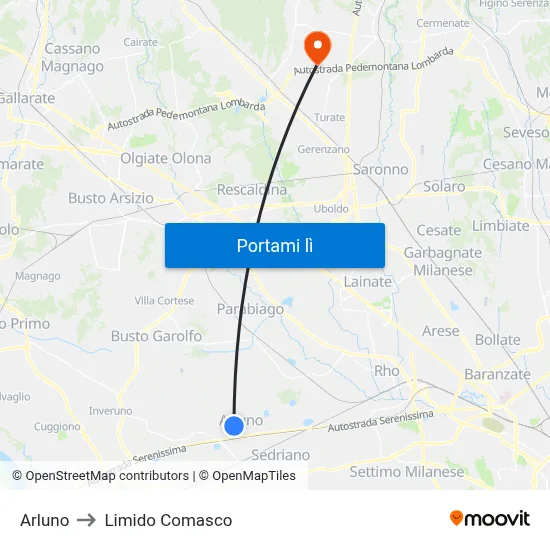 Arluno to Limido Comasco map