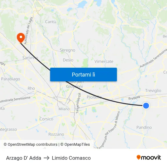 Arzago D' Adda to Limido Comasco map